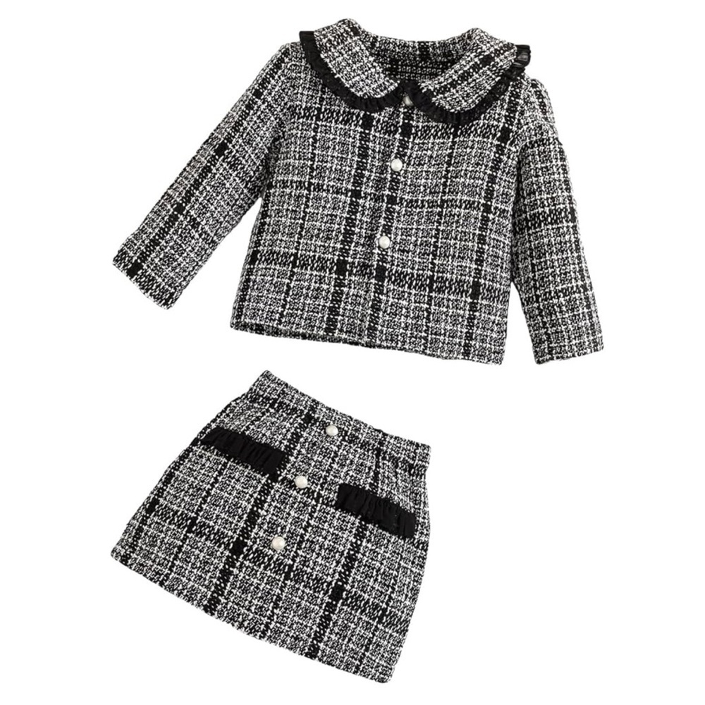 SHEIN Tweed Black and White Kids Matching Set blazer and‎ skirt